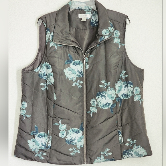 CJ Banks Jackets & Blazers - CJ Banks Vest Quilted Puffer Lined Faux Pockets Women's Gray & Teal Sz 2X